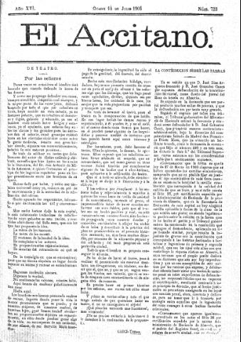 'El accitano  : periódico científico, literario y de intereses generales de Guadix y su partido' - Año XVI Número 723  - 1906 julio 14