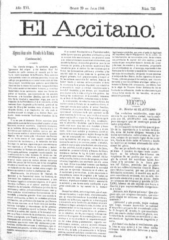 'El accitano  : periódico científico, literario y de intereses generales de Guadix y su partido' - Año XVI Número 725  - 1906 julio 29