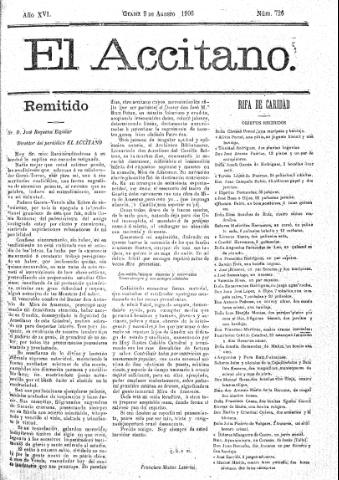 'El accitano  : periódico científico, literario y de intereses generales de Guadix y su partido' - Año XVI Número 726  - 1906 agosto 9