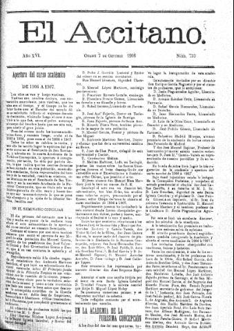 'El accitano  : periódico científico, literario y de intereses generales de Guadix y su partido' - Año XVI Número 733  - 1906 octubre 7