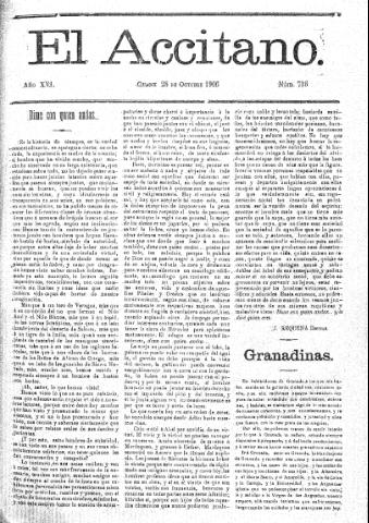 'El accitano  : periódico científico, literario y de intereses generales de Guadix y su partido' - Año XVI Número 736  - 1906 octubre 28