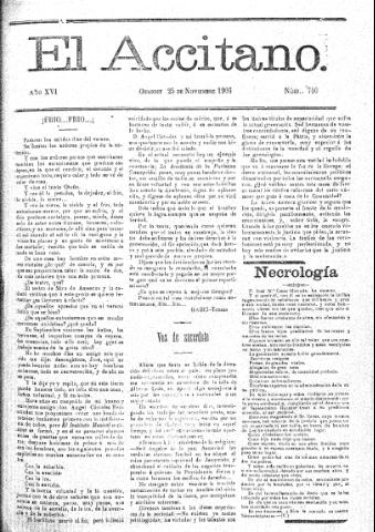 'El accitano  : periódico científico, literario y de intereses generales de Guadix y su partido' - Año XVI Número 740  - 1906 noviembre 25