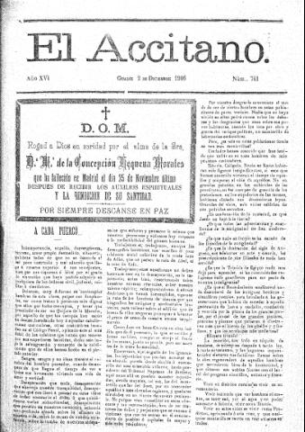 'El accitano  : periódico científico, literario y de intereses generales de Guadix y su partido' - Año XVI Número 741  - 1906 diciembre 2