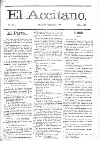 'El accitano  : periódico científico, literario y de intereses generales de Guadix y su partido' - Año XVI Número 743  - 1906 diciembre 20