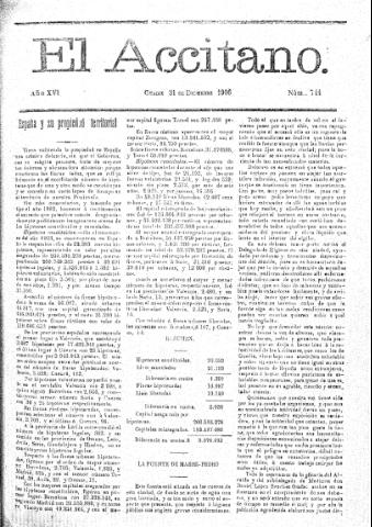 'El accitano  : periódico científico, literario y de intereses generales de Guadix y su partido' - Año XVI Número 744  - 1906 diciembre 31