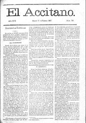 'El accitano  : periódico científico, literario y de intereses generales de Guadix y su partido' - Año XVII Número 749  - 1907 febrero 11