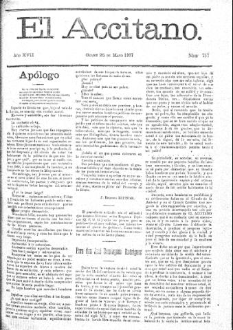'El accitano  : periódico científico, literario y de intereses generales de Guadix y su partido' - Año XVII Número 757  - 1907 mayo 25