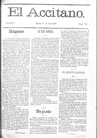 'El accitano  : periódico científico, literario y de intereses generales de Guadix y su partido' - Año XVII Número 758  - 1907 junio 1