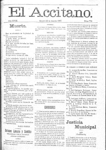 'El accitano  : periódico científico, literario y de intereses generales de Guadix y su partido' - Año XVII Número 770  - 1907 agosto 24