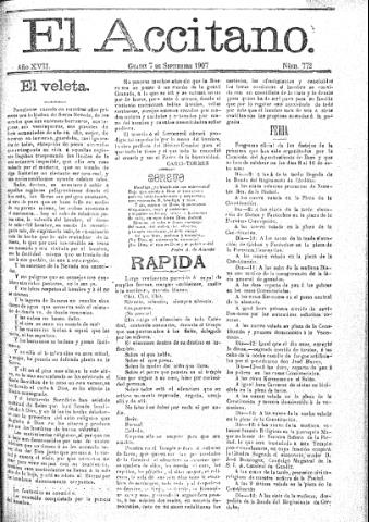 'El accitano  : periódico científico, literario y de intereses generales de Guadix y su partido' - Año XVII Número 772  - 1907 septiembre 7