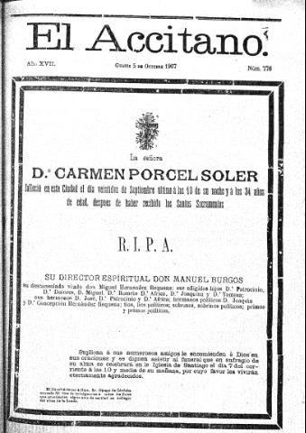 'El accitano  : periódico científico, literario y de intereses generales de Guadix y su partido' - Año XVII Número 776  - 1907 octubre 5