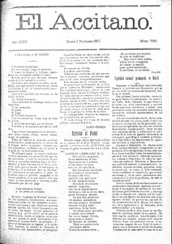'El accitano  : periódico científico, literario y de intereses generales de Guadix y su partido' - Año XVII Número 780  - 1907 noviembre 5
