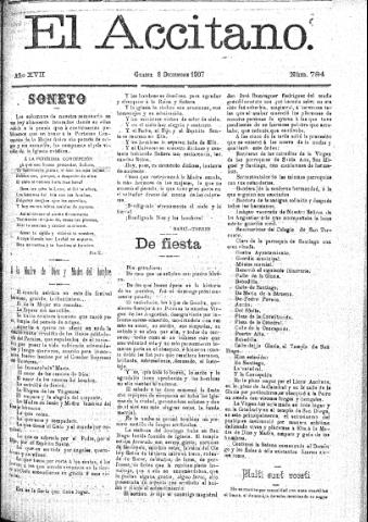 'El accitano  : periódico científico, literario y de intereses generales de Guadix y su partido' - Año XVII Número 784  - 1907 diciembre 8