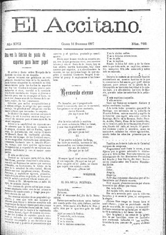 'El accitano  : periódico científico, literario y de intereses generales de Guadix y su partido' - Año XVII Número 785  - 1907 diciembre 16