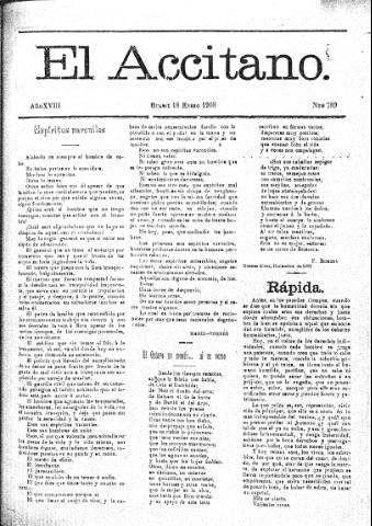 'El accitano  : periódico científico, literario y de intereses generales de Guadix y su partido' - Año XVIII Número 789  - 1908 enero 18
