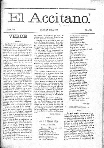 'El accitano  : periódico científico, literario y de intereses generales de Guadix y su partido' - Año XVIII Número 790  - 1908 enero 26