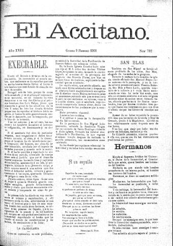 'El accitano  : periódico científico, literario y de intereses generales de Guadix y su partido' - Año XVIII Número 792  - 1908 febrero 9