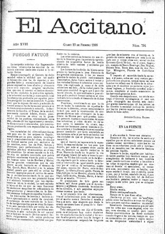 'El accitano  : periódico científico, literario y de intereses generales de Guadix y su partido' - Año XVIII Número 794  - 1908 febrero 23