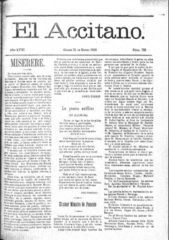 'El accitano  : periódico científico, literario y de intereses generales de Guadix y su partido' - Año XVIII Número 799  - 1908 marzo 31