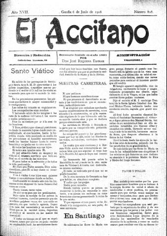 'El accitano  : periódico científico, literario y de intereses generales de Guadix y su partido' - Año XVIII Número 808  - 1908 junio 6
