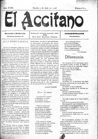 'El accitano  : periódico científico, literario y de intereses generales de Guadix y su partido' - Año XVIII Número 813  - 1908 julio 11