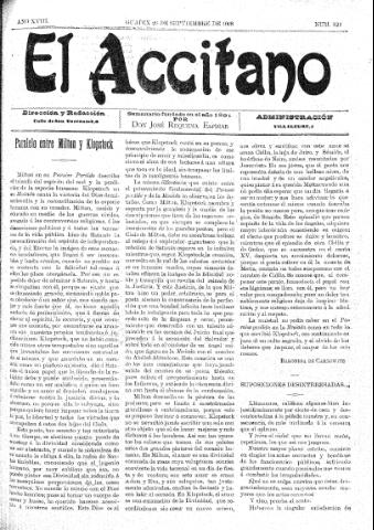 'El accitano  : periódico científico, literario y de intereses generales de Guadix y su partido' - Año XVIII Número 824  - 1908 septiembre 26