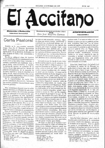 'El accitano  : periódico científico, literario y de intereses generales de Guadix y su partido' - Año XVIII Número 825  - 1908 octubre 3