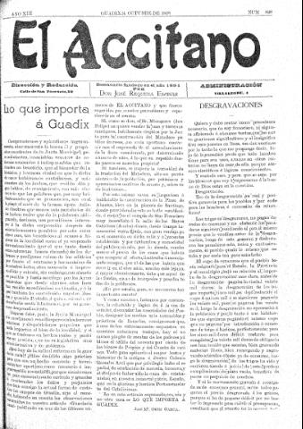 'El accitano  : periódico científico, literario y de intereses generales de Guadix y su partido' - Año XVIII Número 828  - 1908 octubre 24