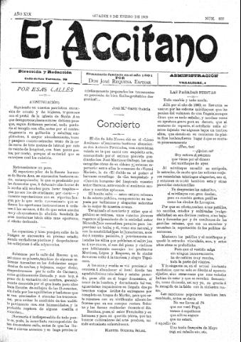 'El accitano  : periódico científico, literario y de intereses generales de Guadix y su partido' - Año XIX Número 839  - 1909 enero 9