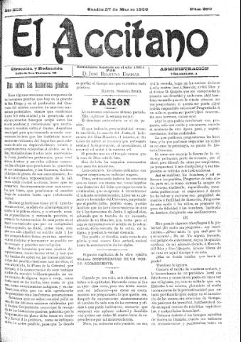 'El accitano  : periódico científico, literario y de intereses generales de Guadix y su partido' - Año XIX Número 850  - 1909 marzo 27