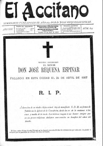 'El accitano  : periódico científico, literario y de intereses generales de Guadix y su partido' - Año XIX Número 854  - 1909 abril 24