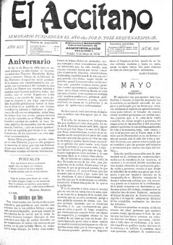 'El accitano  : periódico científico, literario y de intereses generales de Guadix y su partido' - Año XIX Número 856  - 1909 mayo 8