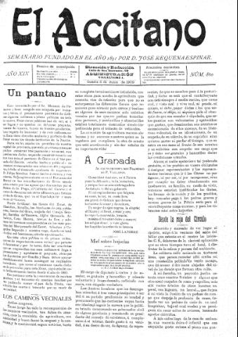 'El accitano  : periódico científico, literario y de intereses generales de Guadix y su partido' - Año XIX Número 860  - 1909 junio 5