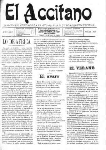 'El accitano  : periódico científico, literario y de intereses generales de Guadix y su partido' - Año XIX Número 868  - 1909 julio 31