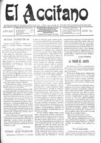 'El accitano  : periódico científico, literario y de intereses generales de Guadix y su partido' - Año XIX Número 870  - 1909 agosto 14