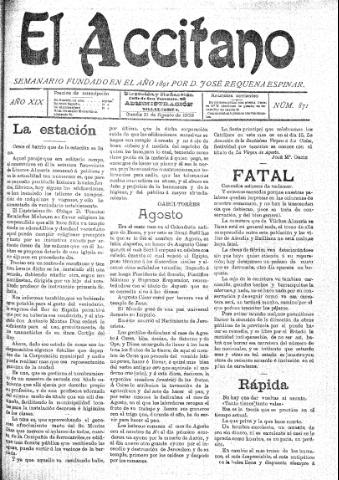 'El accitano  : periódico científico, literario y de intereses generales de Guadix y su partido' - Año XIX Número 871  - 1909 agosto 21