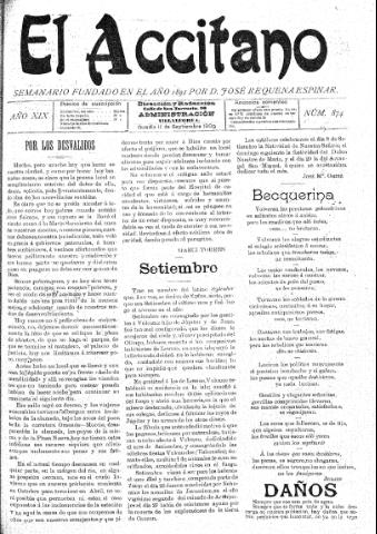 'El accitano  : periódico científico, literario y de intereses generales de Guadix y su partido' - Año XIX Número 874  - 1909 septiembre 11