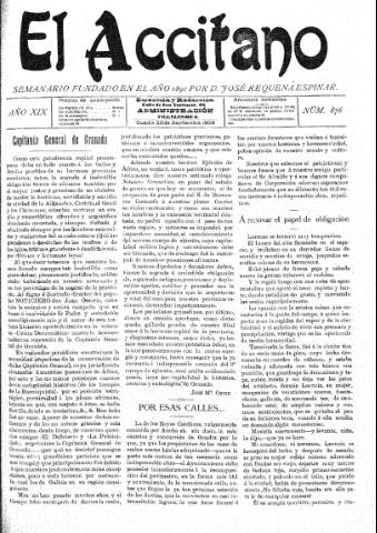 'El accitano  : periódico científico, literario y de intereses generales de Guadix y su partido' - Año XIX Número 876  - 1909 septiembre 25