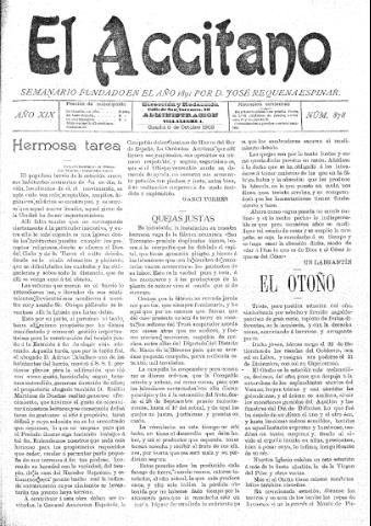 'El accitano  : periódico científico, literario y de intereses generales de Guadix y su partido' - Año XIX Número 878  - 1909 octubre 9