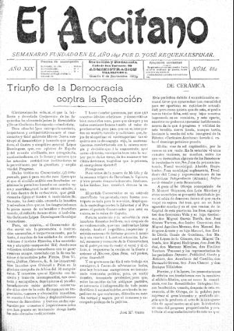 'El accitano  : periódico científico, literario y de intereses generales de Guadix y su partido' - Año XIX Número 882  - 1909 noviembre 6