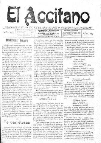'El accitano  : periódico científico, literario y de intereses generales de Guadix y su partido' - Año XIX Número 884  - 1909 noviembre 20
