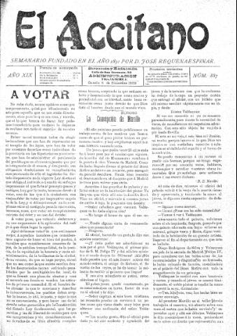 'El accitano  : periódico científico, literario y de intereses generales de Guadix y su partido' - Año XIX Número 887  - 1909 diciembre 11