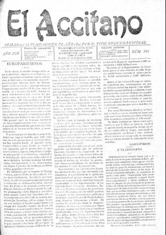 'El accitano  : periódico científico, literario y de intereses generales de Guadix y su partido' - Año XIX Número 888  - 1909 diciembre 18
