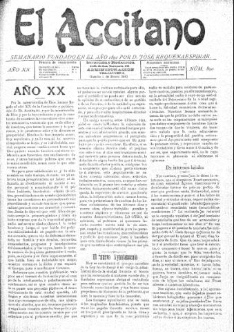 'El accitano  : periódico científico, literario y de intereses generales de Guadix y su partido' - Año XX Número 890  - 1910 enero 1