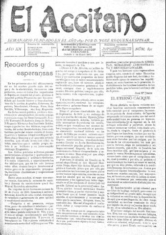 'El accitano  : periódico científico, literario y de intereses generales de Guadix y su partido' - Año XX Número 891  - 1910 enero 8