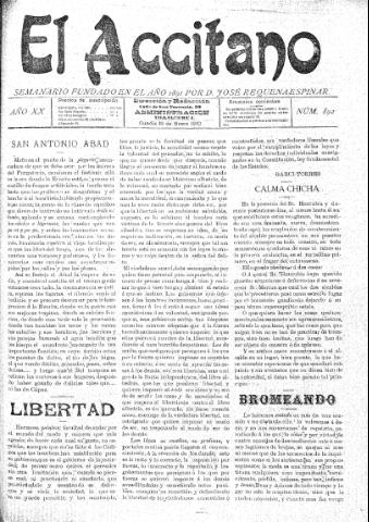 'El accitano  : periódico científico, literario y de intereses generales de Guadix y su partido' - Año XX Número 892  - 1910 enero 15