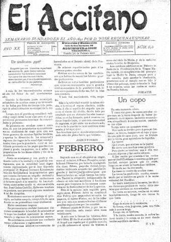 'El accitano  : periódico científico, literario y de intereses generales de Guadix y su partido' - Año XX Número 898  - 1910 febrero 26