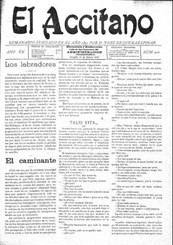 'El accitano  : periódico científico, literario y de intereses generales de Guadix y su partido' - Año XX Número 900  - 1910 marzo 12