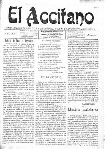 'El accitano  : periódico científico, literario y de intereses generales de Guadix y su partido' - Año XX Número 901  - 1910 marzo 19