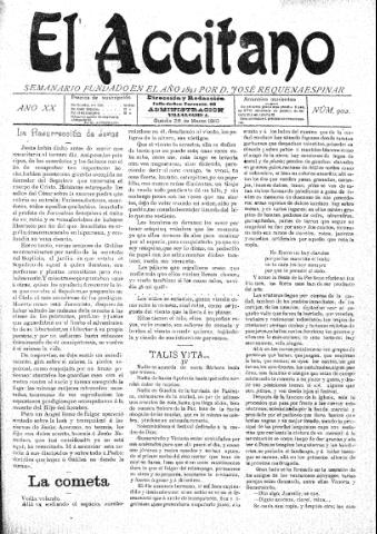 'El accitano  : periódico científico, literario y de intereses generales de Guadix y su partido' - Año XX Número 902  - 1910 marzo 26